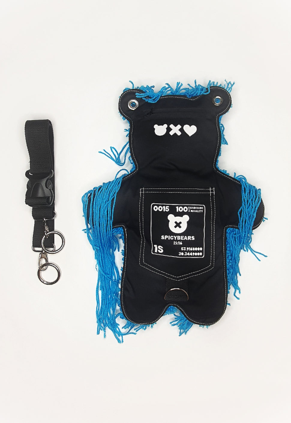 SPICYBEARS Spooky Bear Bag In Black With Blue Semi-Wool Coat - SPICYBEARS