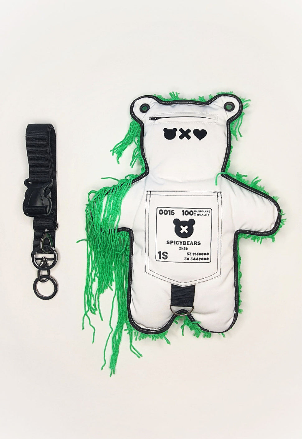 SPICYBEARS Spooky Bear Bag In White With Neon Green Semi-Wool Coat - SPICYBEARS