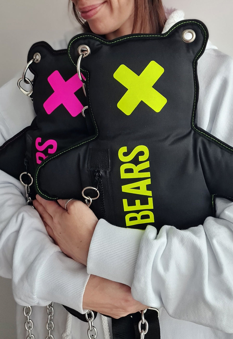 Black SPICYBEARS crossbody bag with neon yellow print, perfect for adding a pop of color to any outfit