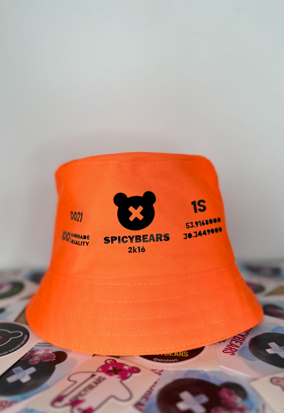 Neon Orange | Black Print SPICYBEARS Bucket Hat - SPICYBEARS