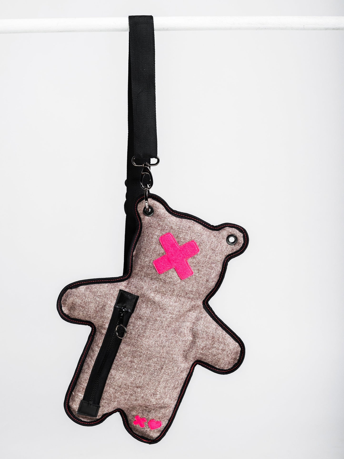 FW2122 | Beige Melange Bear-Bag with Neon Pink 3D Applique - SPICYBEARS