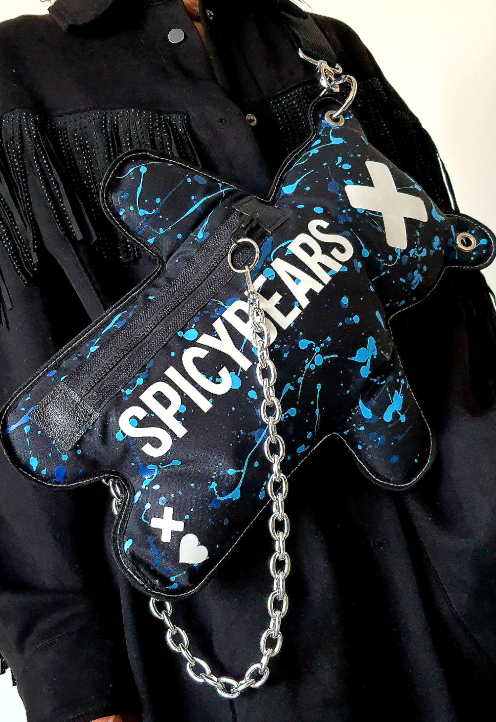 Black | White Reflective SPICYBEARS Bag with a Splash Of Blue - SPICYBEARS